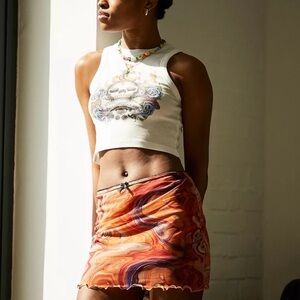 🧡Urban Outfitters Orange Marble 90s Style Mesh Mini Skirt 🧡